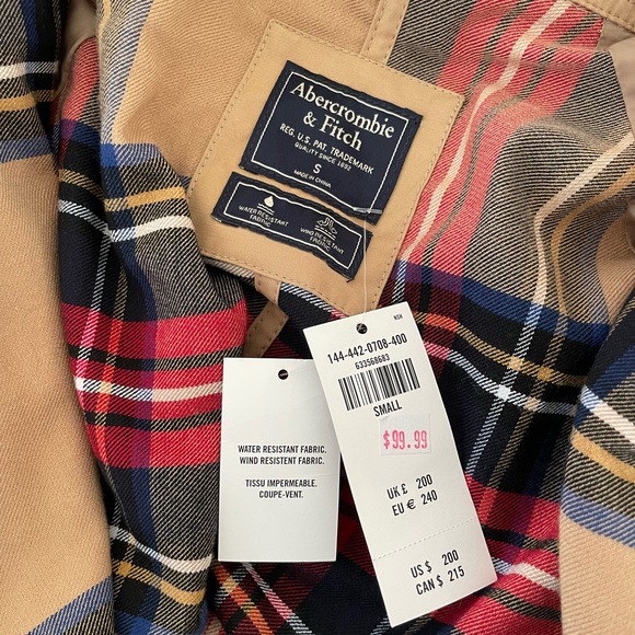 Abercrombie & Fitch Tan / Camel Trench Coat with Red Plaid Lining - Picture 6 of 10